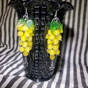 Lemons or Pineapples? Yellow and Green Bead Grape Cluster Earrings Hand Crafted